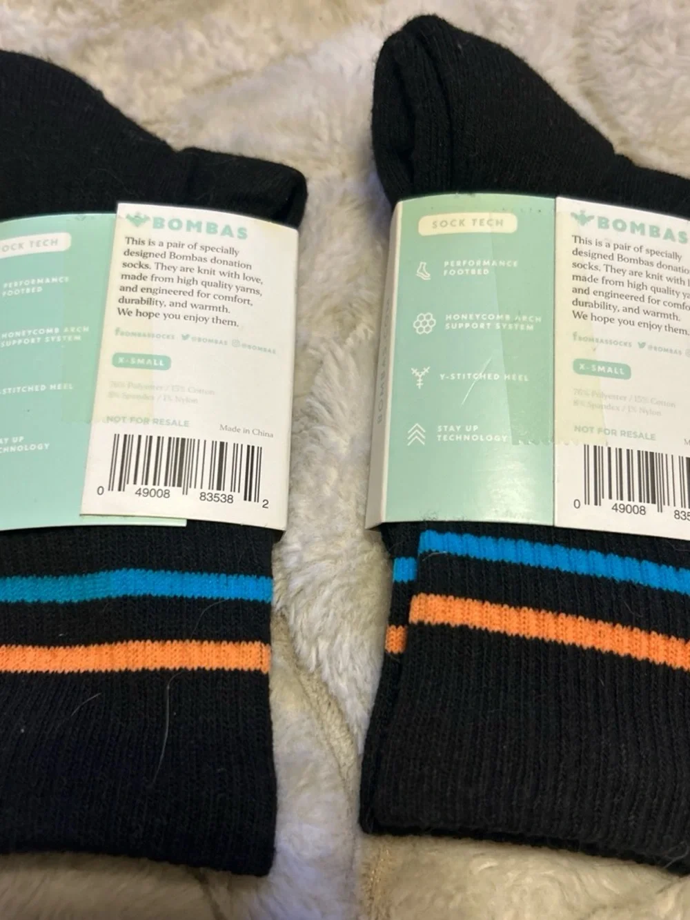Bombas Black Ankle Socks with Blue and Orange Stripes
